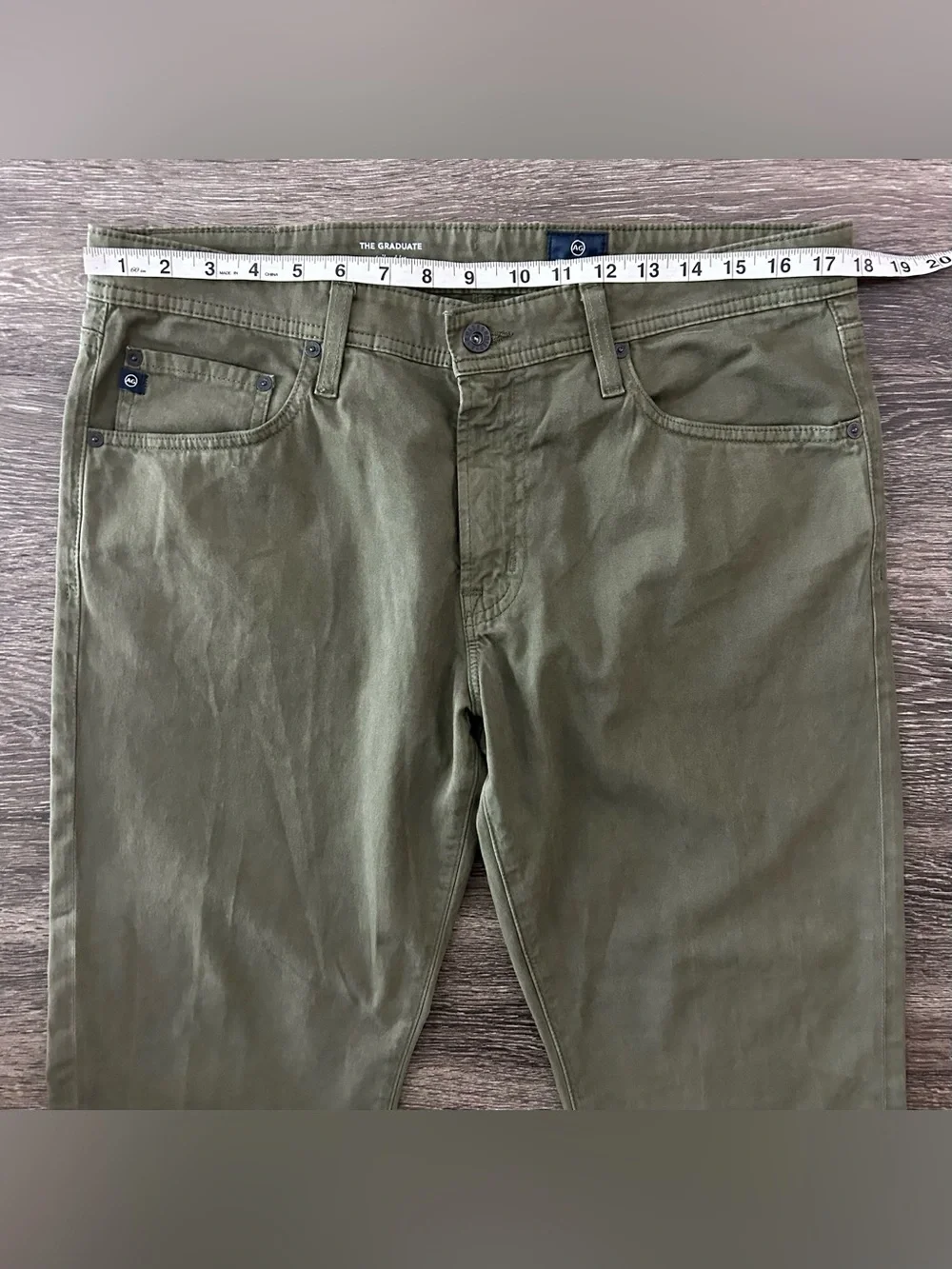 AG Adriano Goldschmied The Graduate Pants Mens 34x26 Green Tailored Leg Cotton